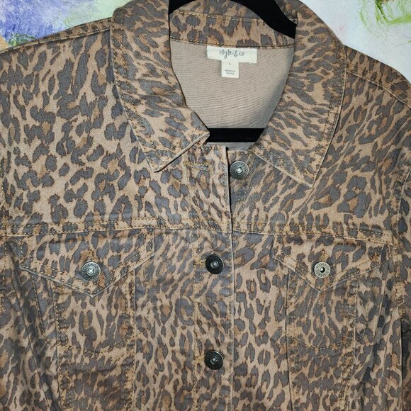 Style & Co Brown/Black Leopard Print Denim Jacket - Picture 4 of 10